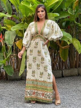 elegant v neck maxi dress Maxi Dress for Women V-neck Puff Sleeve Elegant Party New Fashion Even –  formalgowns